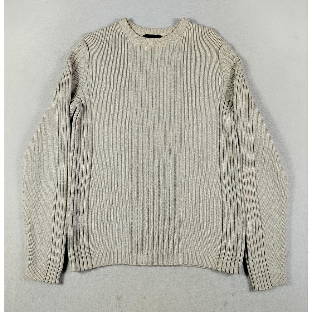 Express Sweater Mens Small Beige Ribbed‎ Knit Crewneck Cotton Made In Japan